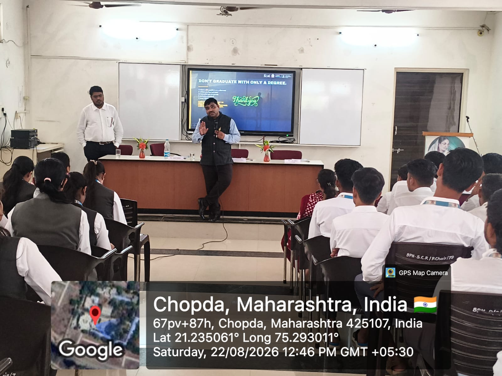 The PHARMA SPARK program on Innovation, Entrepreneurship, and Startup Opportunities was successfully conducted on 22/08/2026 at the Conference Hall, Smt. S.S. Patil College of Pharmacy, Chopda. Organi